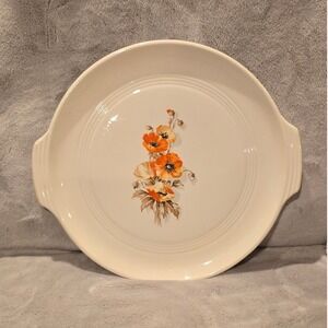 Vintage Knowles Utility Ware Orange Poppy Round Platter Chop Plate Ceramic 12"